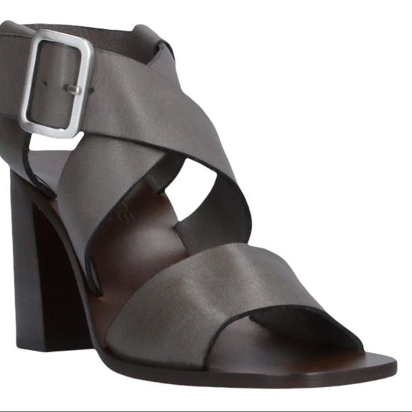 BOEMOS Grey Leather Heel Buckle Sandals - Picture 2 of 6